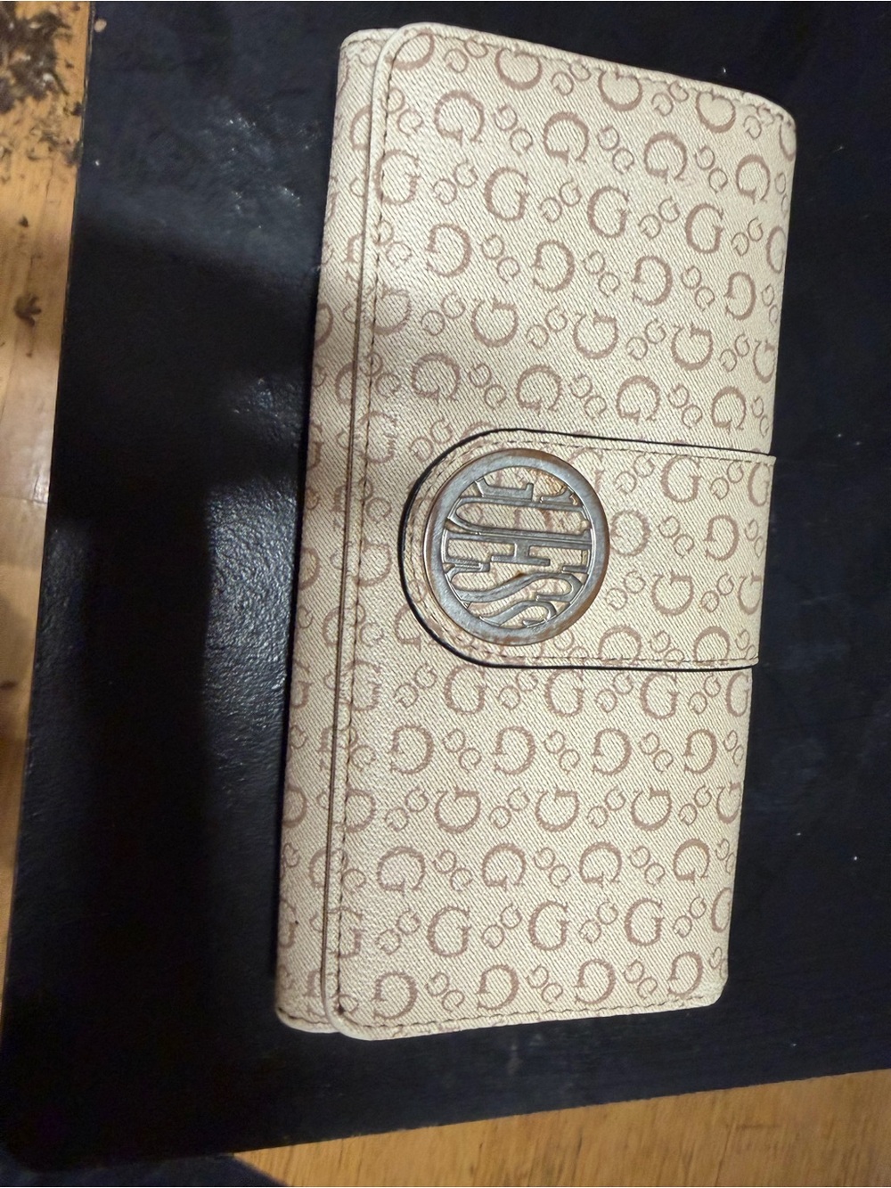 Beige Signature-Pattern Phone Wallet Case with Logo Accent- GUESS- authentic